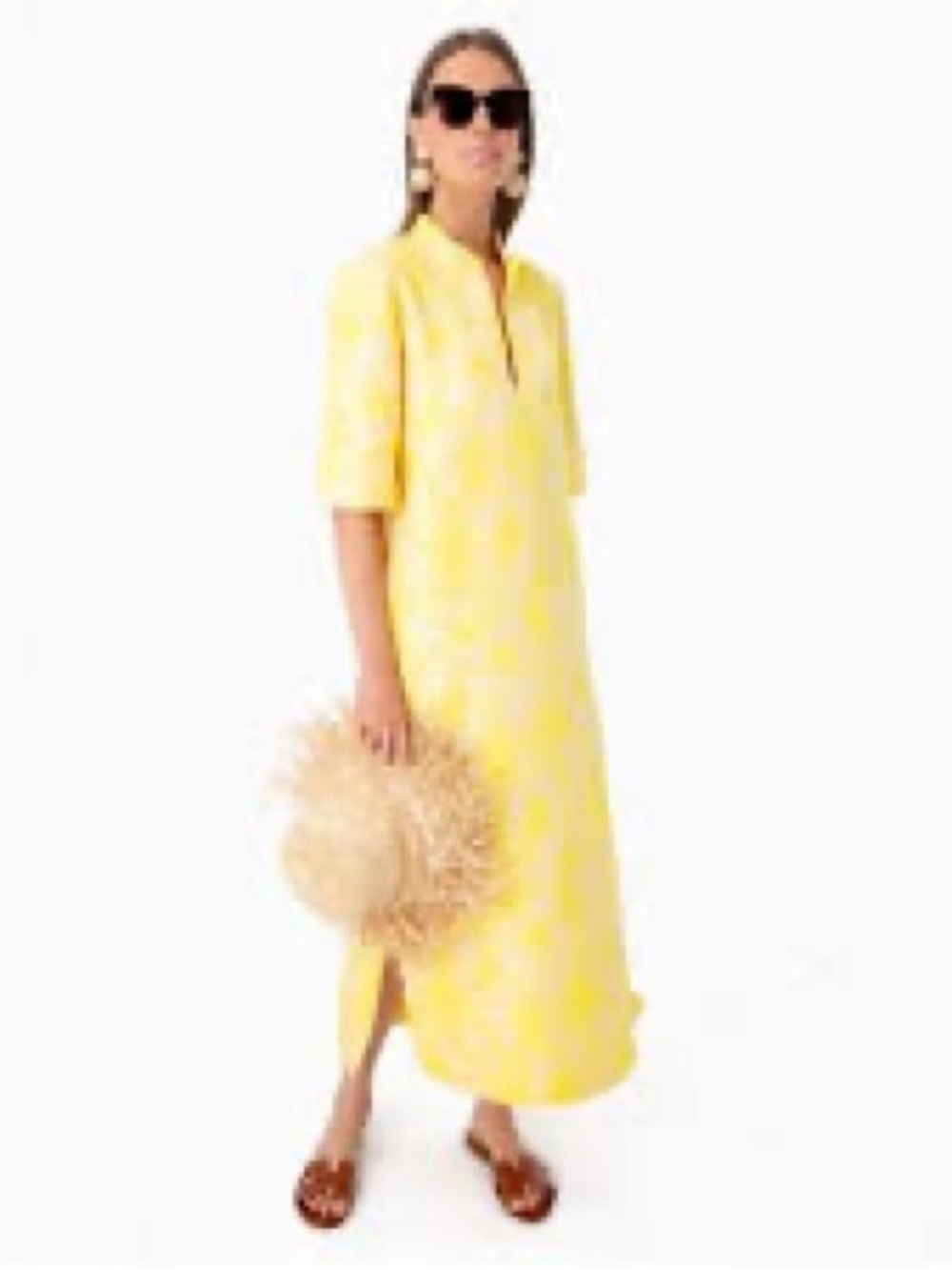 Tuckernuck Women's Yellow/Pink Jacquard Culebra Tunic Caftan L